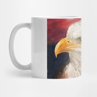 A Bald Eagle with Red and Blue Background Mug